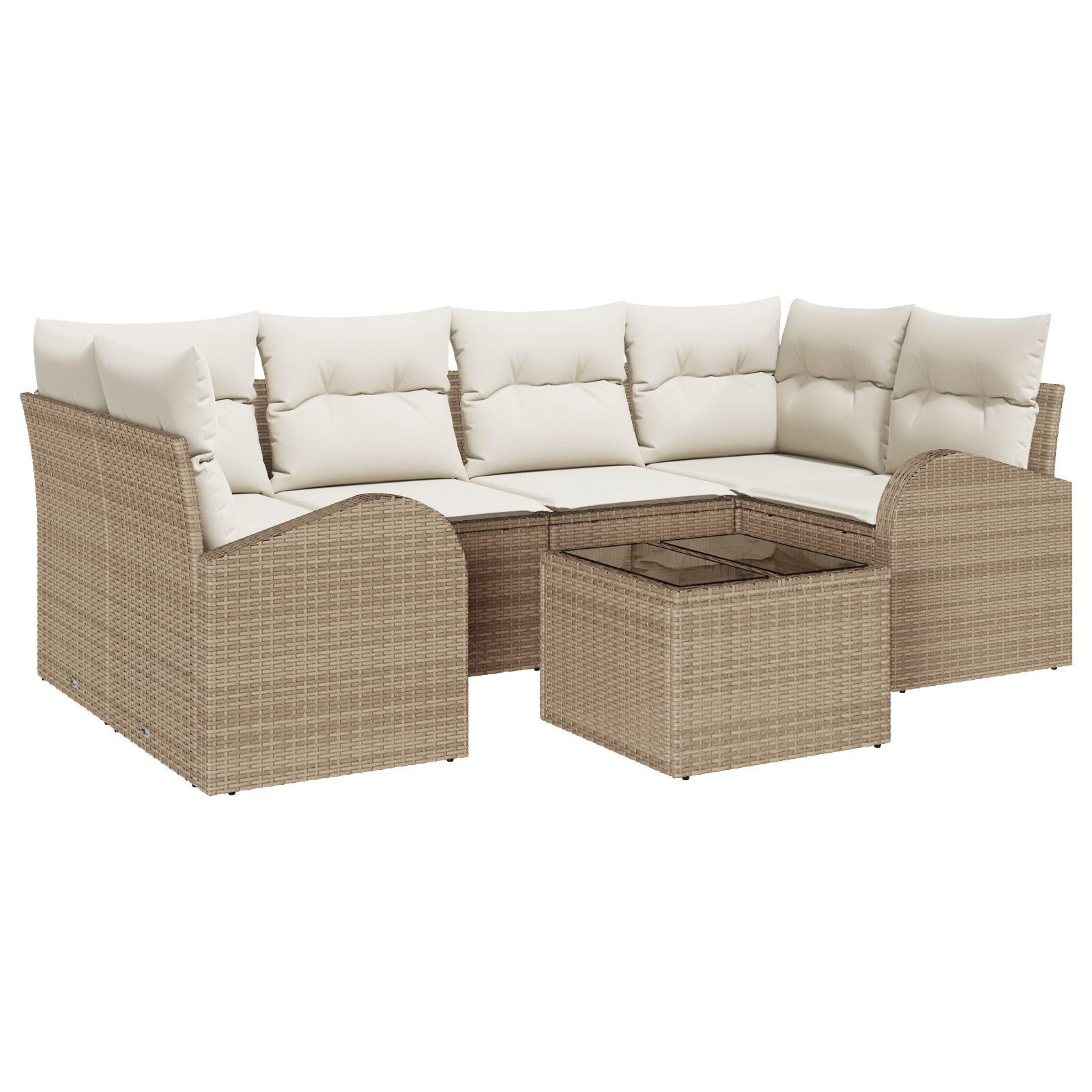 7 Stykker Have Sofa Sæt med Hynder Beige Poly Rattan