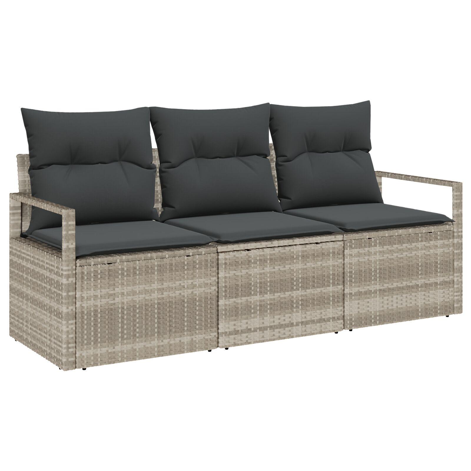 Havesofa Sæt 3 stk Lysegrå Poly rattan billede
