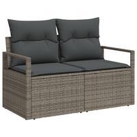 6 Delt Have Sofa Sæt Med Puder Grå Poly Rattan, 2-Personers Have Sofa Med Puder Grå Poly Rattan