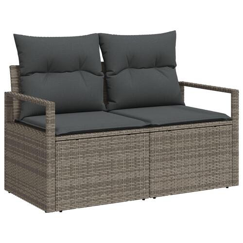 6 Delt Have Sofa Sæt Med Puder Grå Poly Rattan, 2-Personers Have Sofa Med Puder Grå Poly Rattan