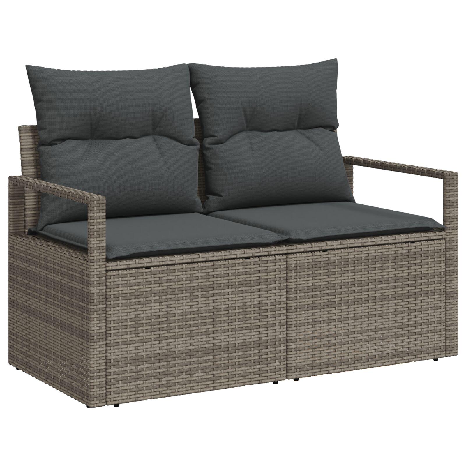 6 Delt Have Sofa Sæt Med Puder Grå Poly Rattan, 2-Personers Have Sofa Med Puder Grå Poly Rattan