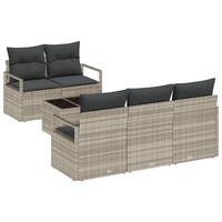 6 Stykke Have Sofa Sæt med Puder Lys Grå Poly Rattan, 2-personers Have Sofa med Puder Grå Poly Rattan