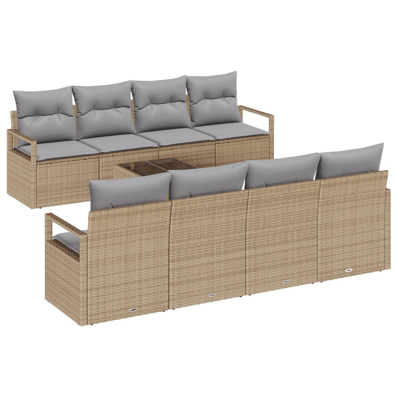 9 Styks Have Sofa Set med Puder Beige Poly Rattan,  2-Personers Have Sofa med Puder Beige Poly Rattan