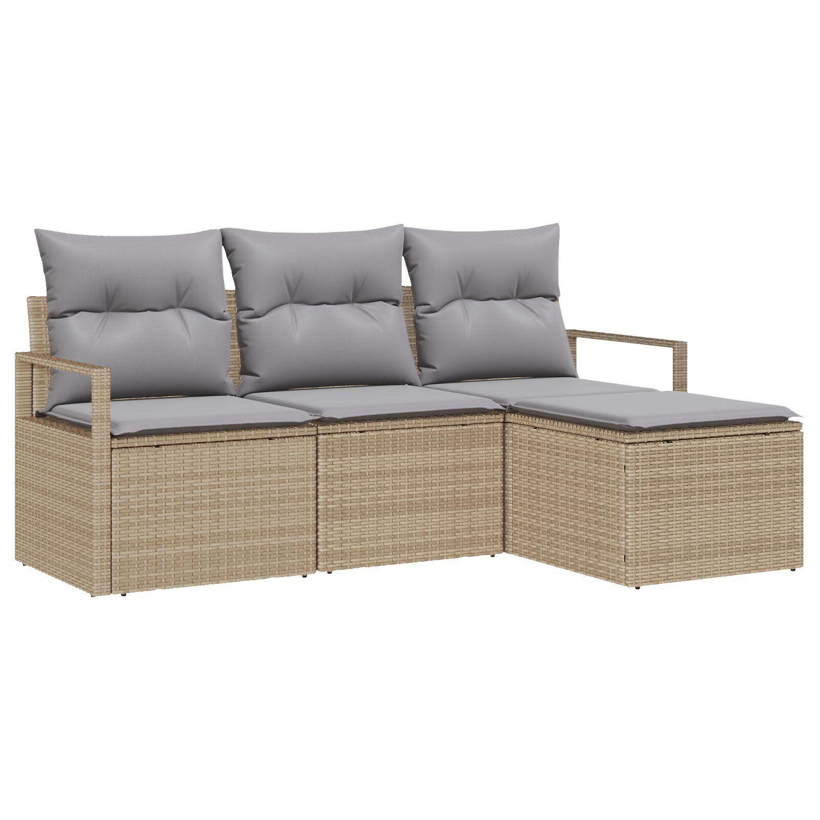 4 dele Have Sofa Sæt med Puder Beige Poly Rattan,  2-Personers Have Sofa med Puder Beige Poly Rattan