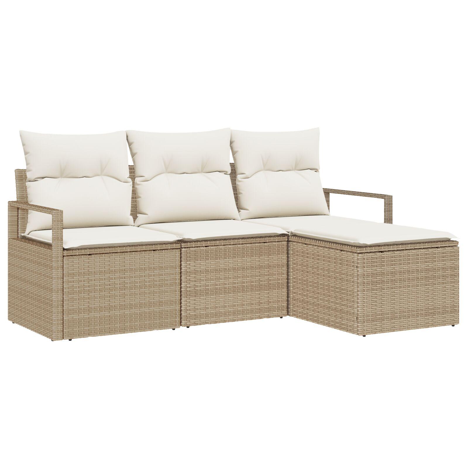 4-delt havesofa sæt med puder Beige Poly Rattan,  2-personers havesofa med puder Beige Poly Rattan