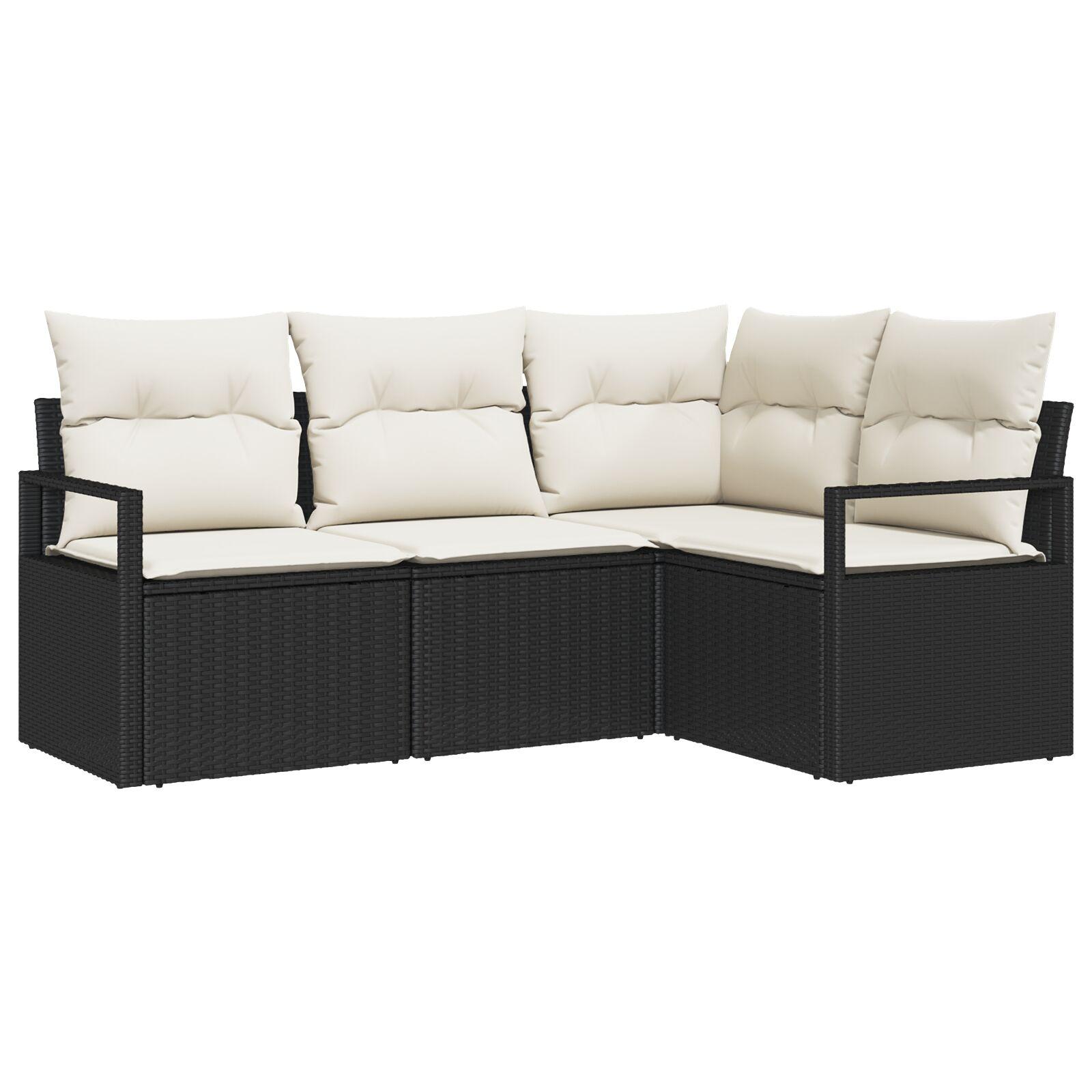 Sofa sæt 4 stk. i sort polyrattan med cremefarvede puder