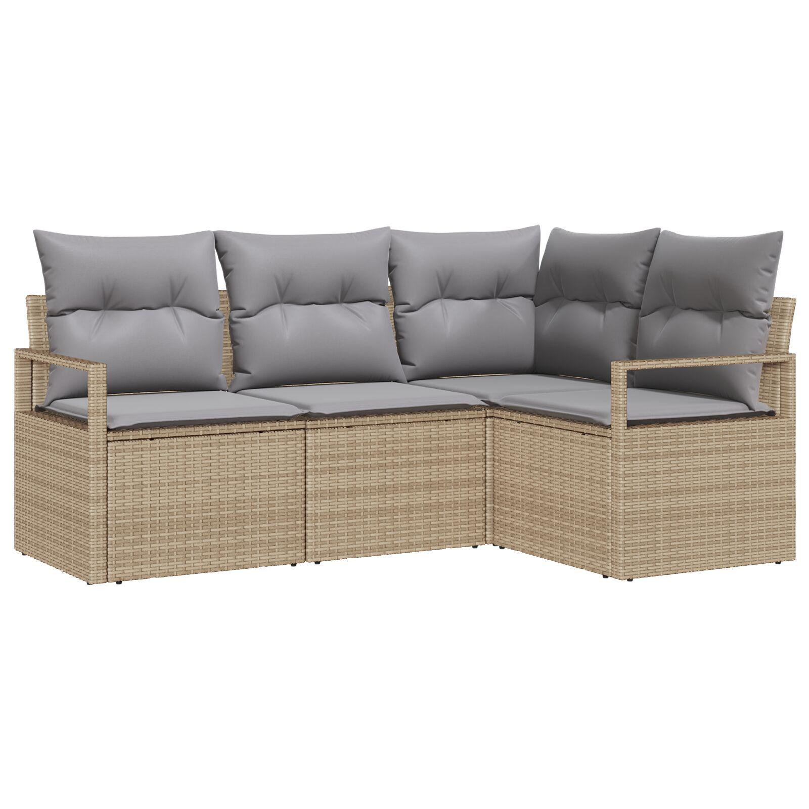 4 Deles Have Sofa Sæt med Puder Beige Poly Rattan,  2-personers Have Sofa med Puder Beige Poly Rattan
