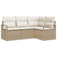 4-delt havemøbel sæt med puder beige poly rattan, 2-personers havemøbel med puder beige poly rattan