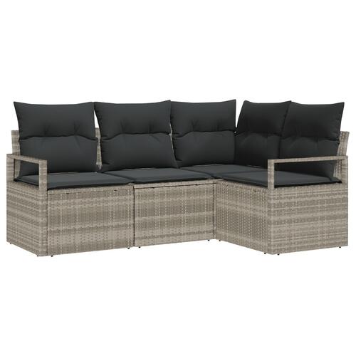 4-delt Havensofa Sæt med Puder Lysegrå Poly Rattan, 2-personers Havensofa med Puder Grå Poly Rattan