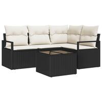 4-delers have sofa sæt med puder brun poly rattan, 2-personers have sofa med puder sort poly rattan