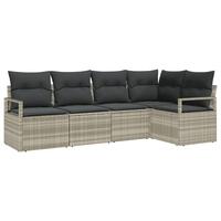 5 Dele Have Sofa Sæt med Puder Lysegrå Poly Rattan, 2-Sæders Have Sofa med Puder Grå Poly Rattan
