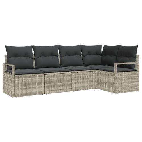 5 Dele Have Sofa Sæt med Puder Lysegrå Poly Rattan, 2-Sæders Have Sofa med Puder Grå Poly Rattan