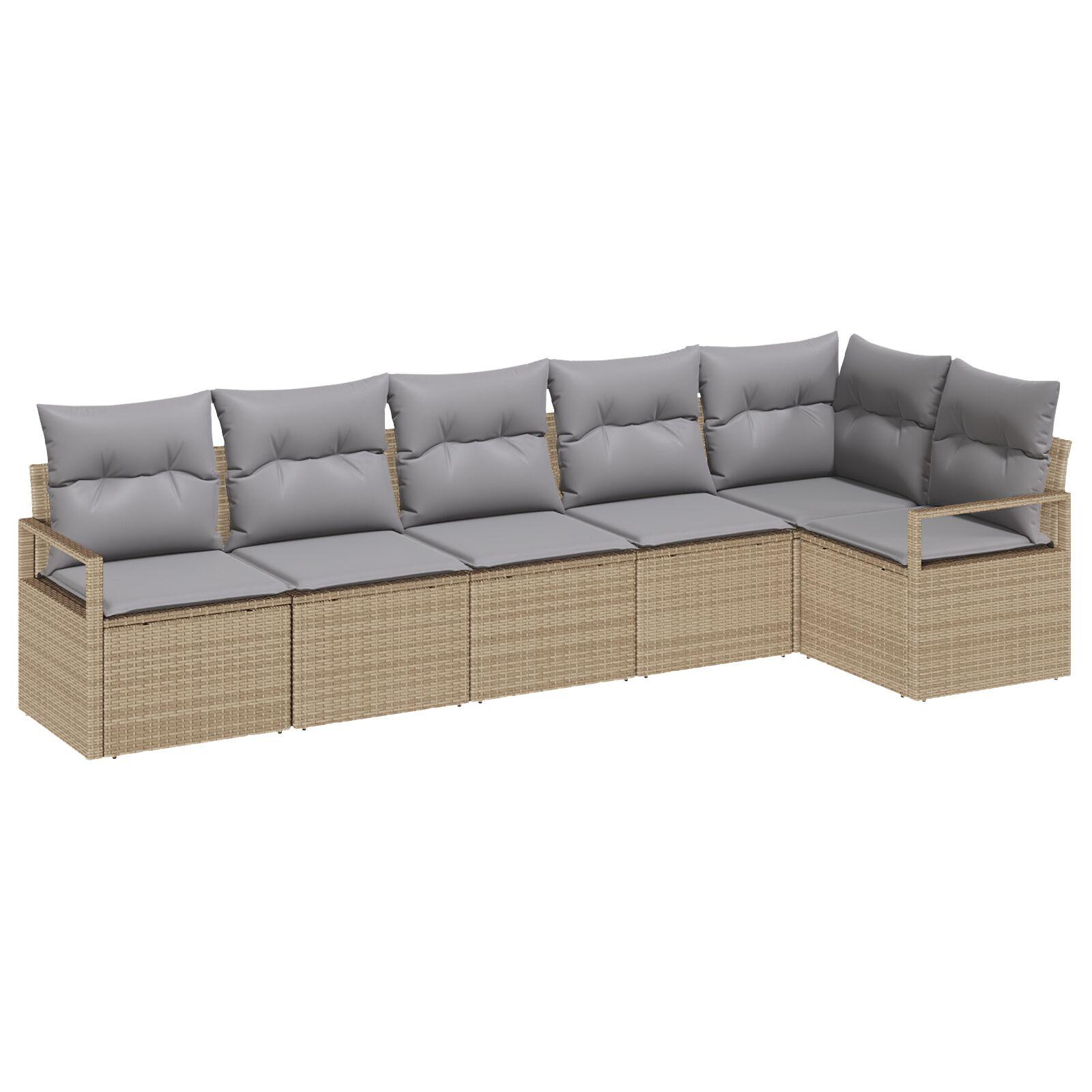 6-delt Have Sofa Sæt med Puder Beige Poly Rattan,  2-sæders Have Sofa med Puder Beige Poly Rattan