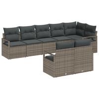 8 Stykker Have Sofa Sæt med Puder Grå Poly Rattan, 2-personers Have Sofa med Puder Grå Poly Rattan