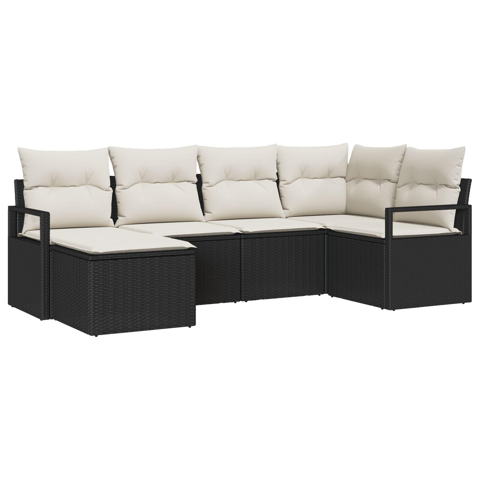 6 Stk. Have Sofa Set med Puder Sort Poly Rattan,  2-Sæders Have Sofa med Puder Sort Poly Rattan
