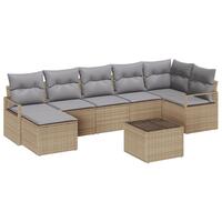 8 delers have sofa sæt med puder sort poly rattan, 2-personers have sofa med puder beige poly rattan