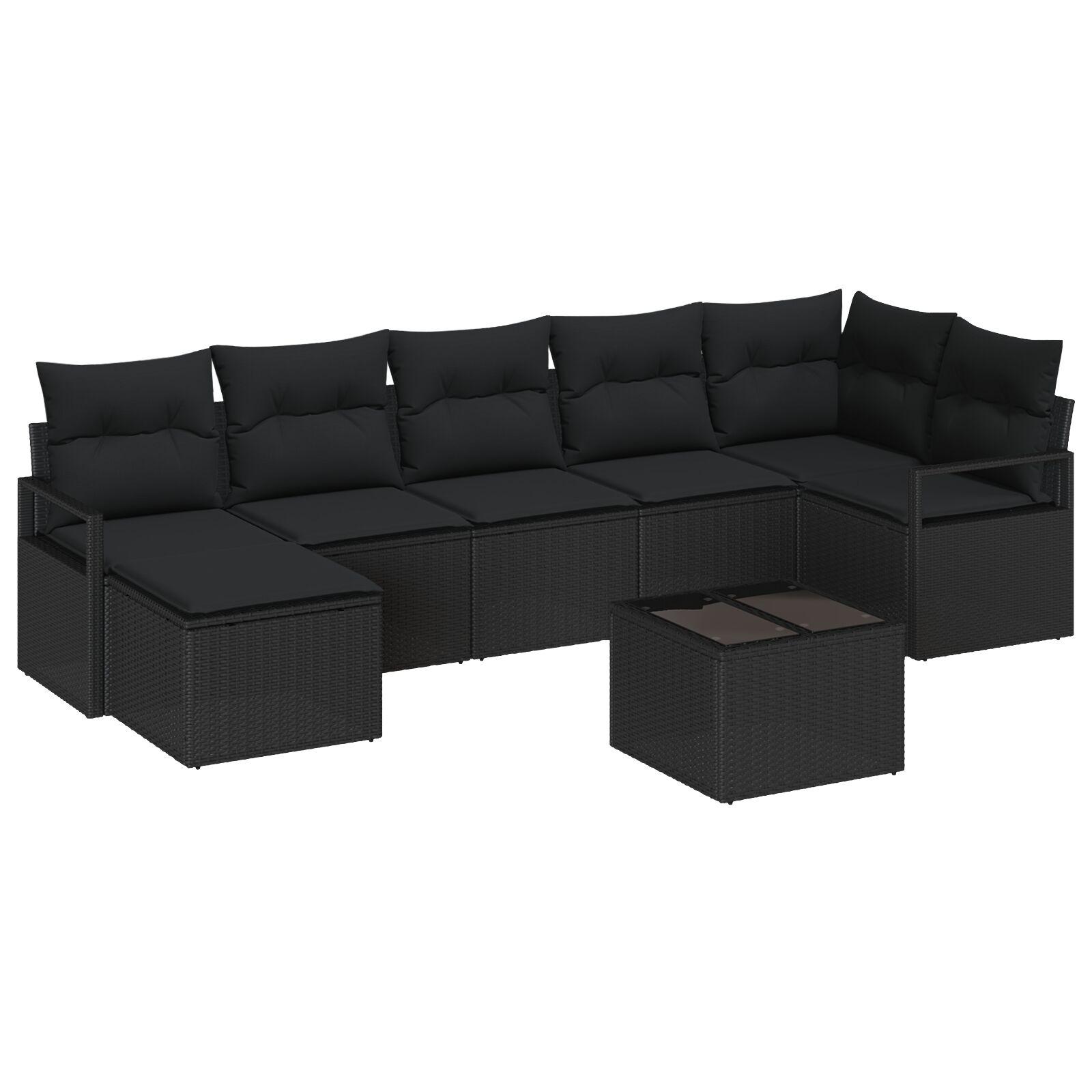 8-delt Have Sofa Sæt med Hynder Beige Poly Rattan,  2-sæde Have Sofa med Hynder Sort Poly Rattan