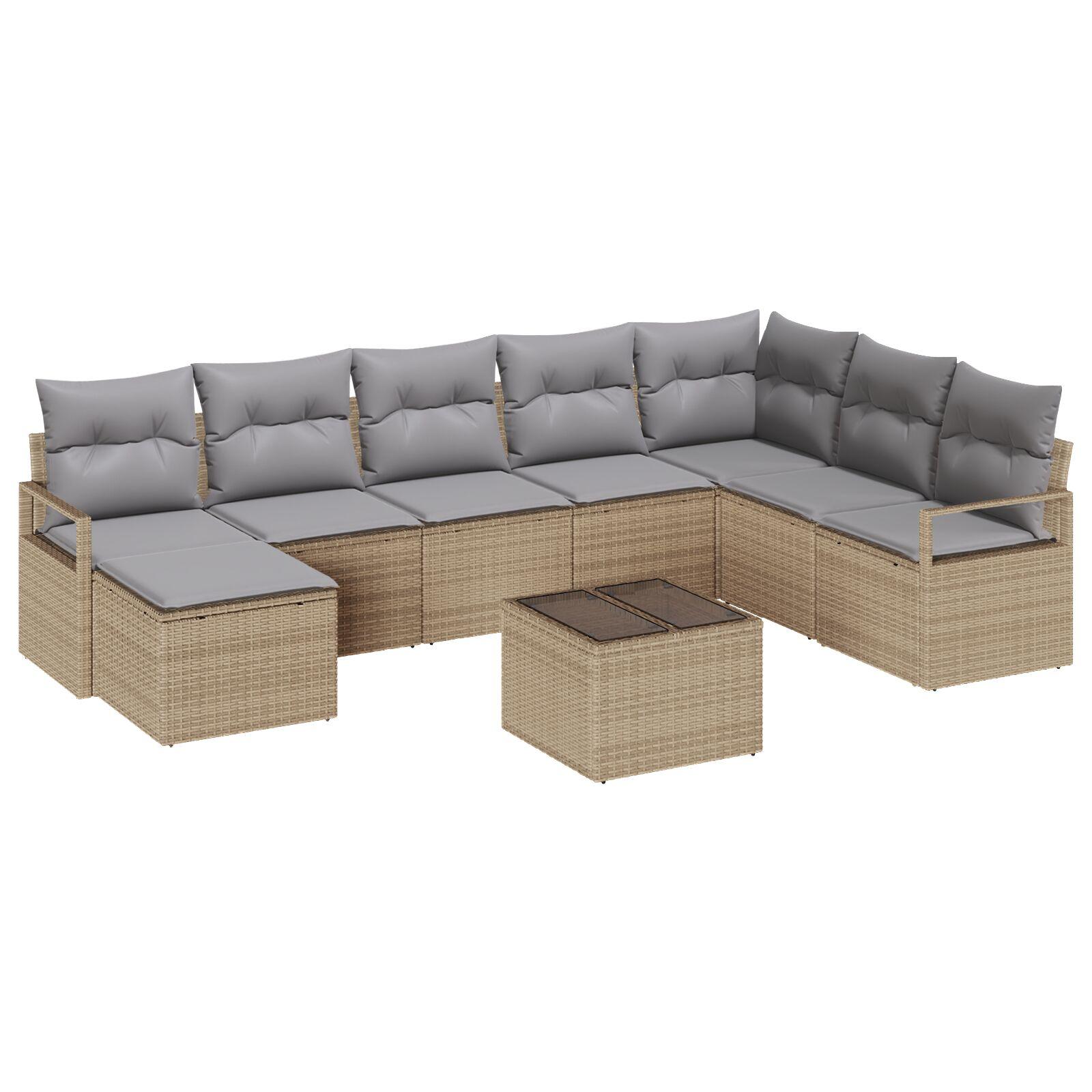 9-Personers have sofa sæt med puder i sort poly rattan,  2-personers have sofa med puder i beige poly rattan