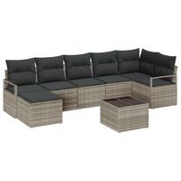 9 Piece Have Sofa Sæt med Puder Grå Poly Rattan, 2-personers Have Sofa med Puder Grå Poly Rattan