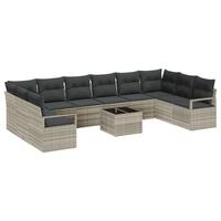 11 delers Have Sofa Sæt med Puder Grå Poly Rattan, 2-personers Have Sofa med Puder Grå Poly Rattan