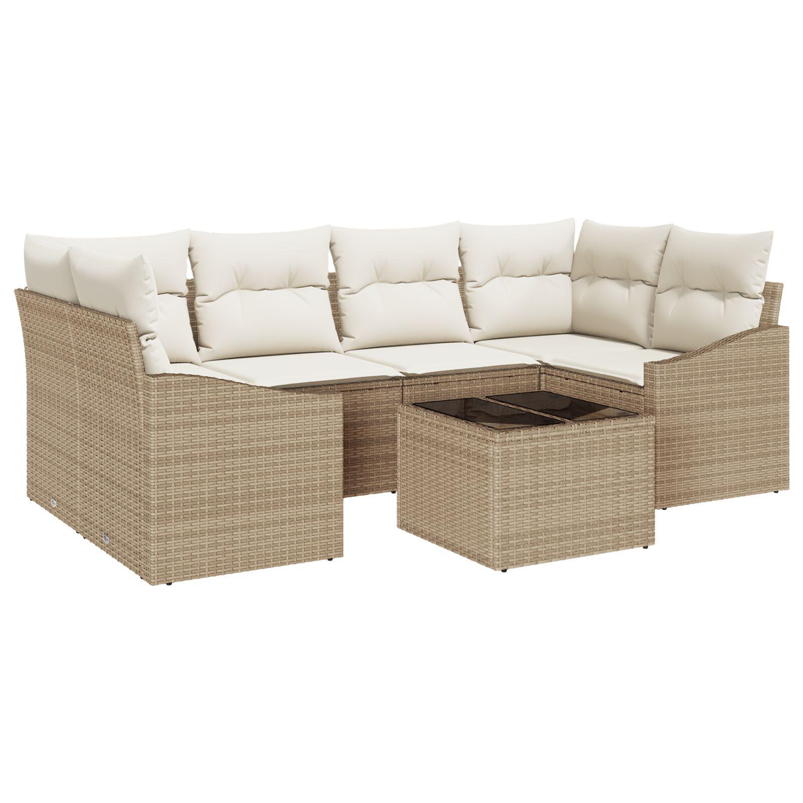 7-delt have sofa sæt med puder beige poly rattan