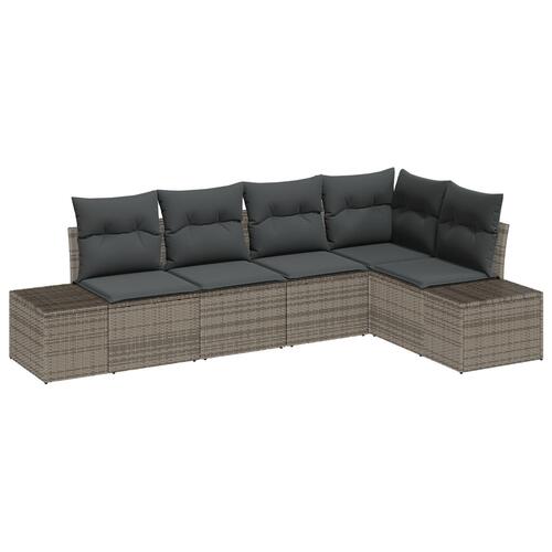 5 Deles Have Sofa Sæt med Puder Grå Poly Rattan