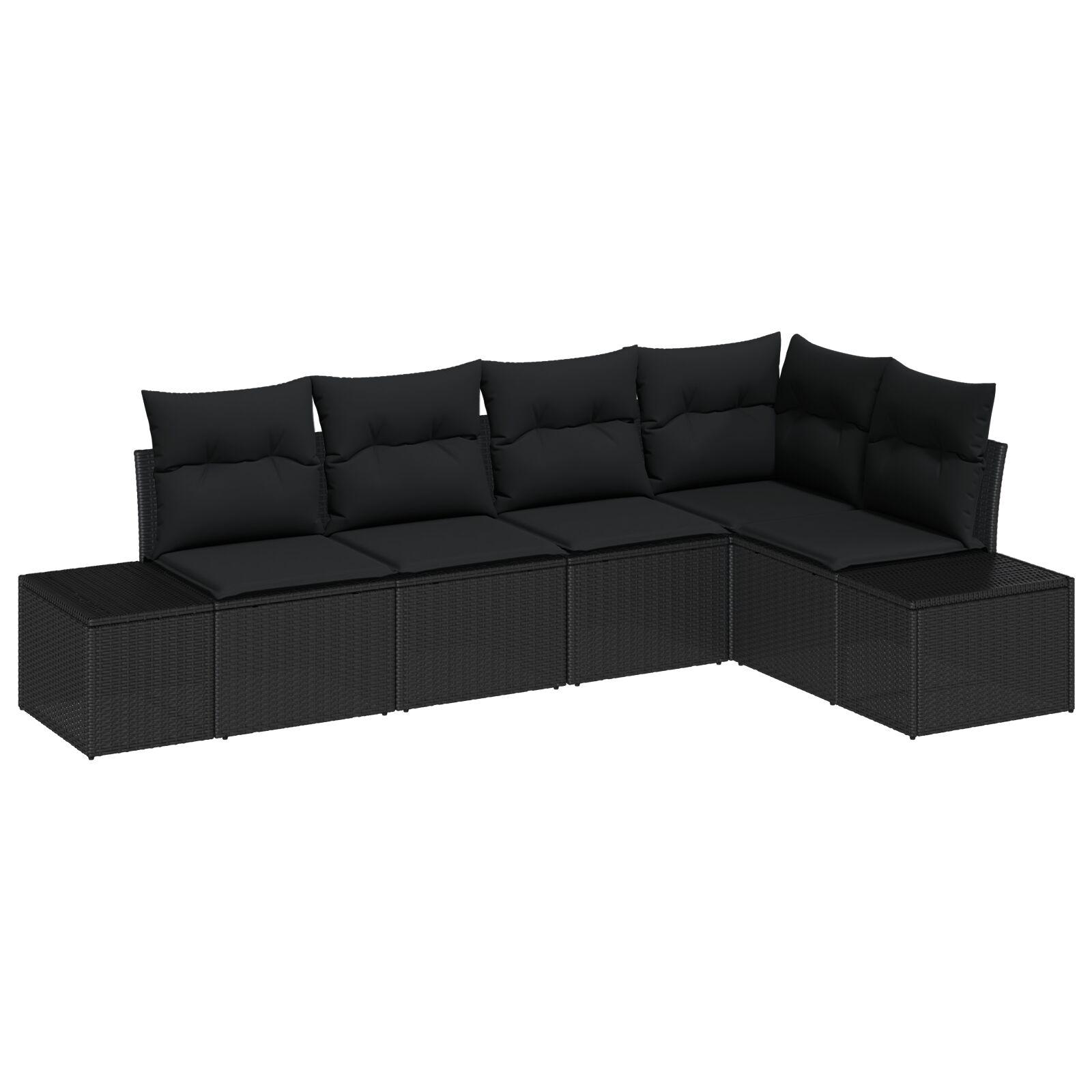 5 Deles Have Sofa Sæt med Puder - Sort Poly Rattan