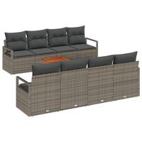 9 Personers Havemøbel Sæt med Puder Grå Poly Rattan Acacia, 2-personers Havemøbel Sofa med Puder Grå Poly Rattan