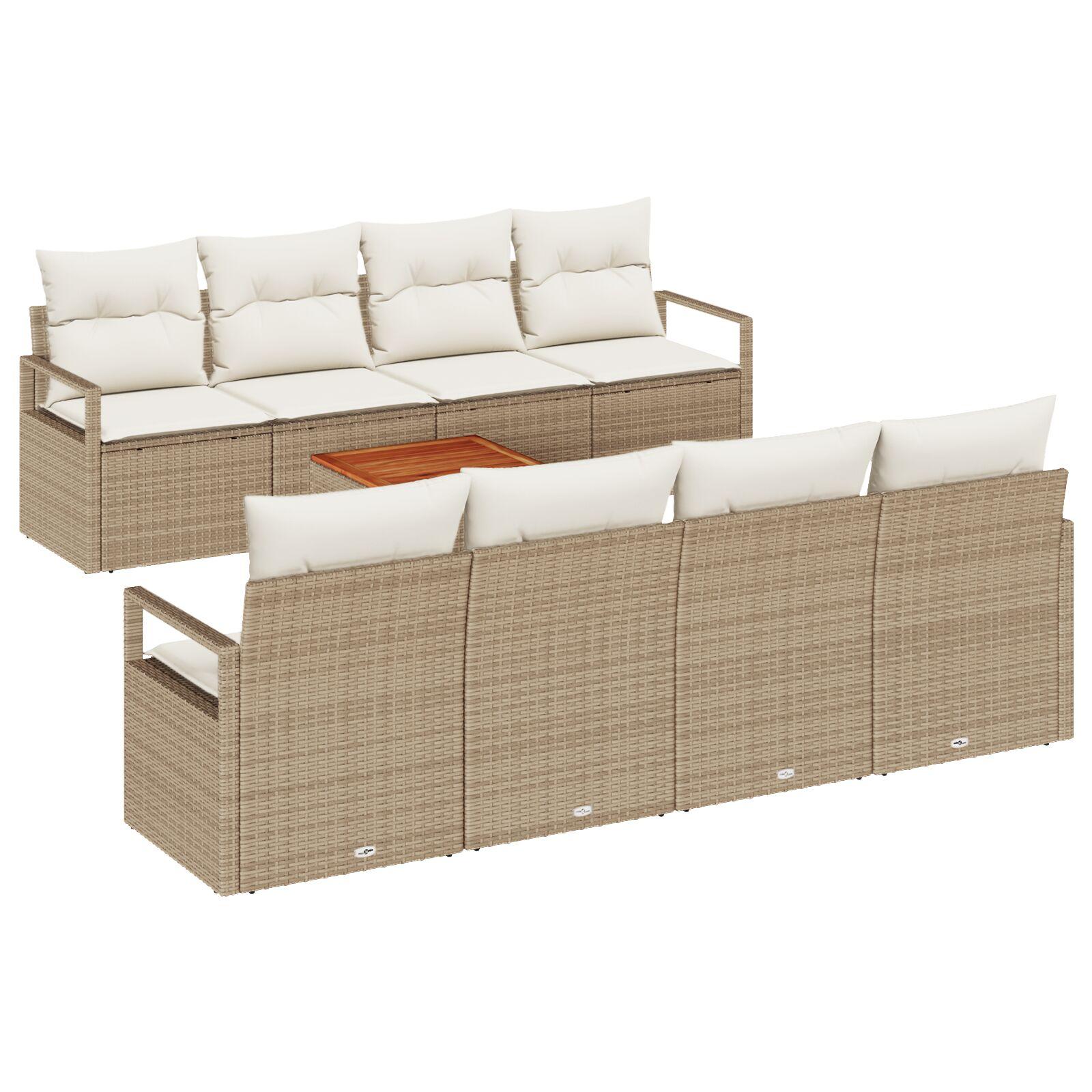 9-delers have sofa sæt med puder beige poly rattan akacie,  2-personers have sofa med puder beige poly rattan