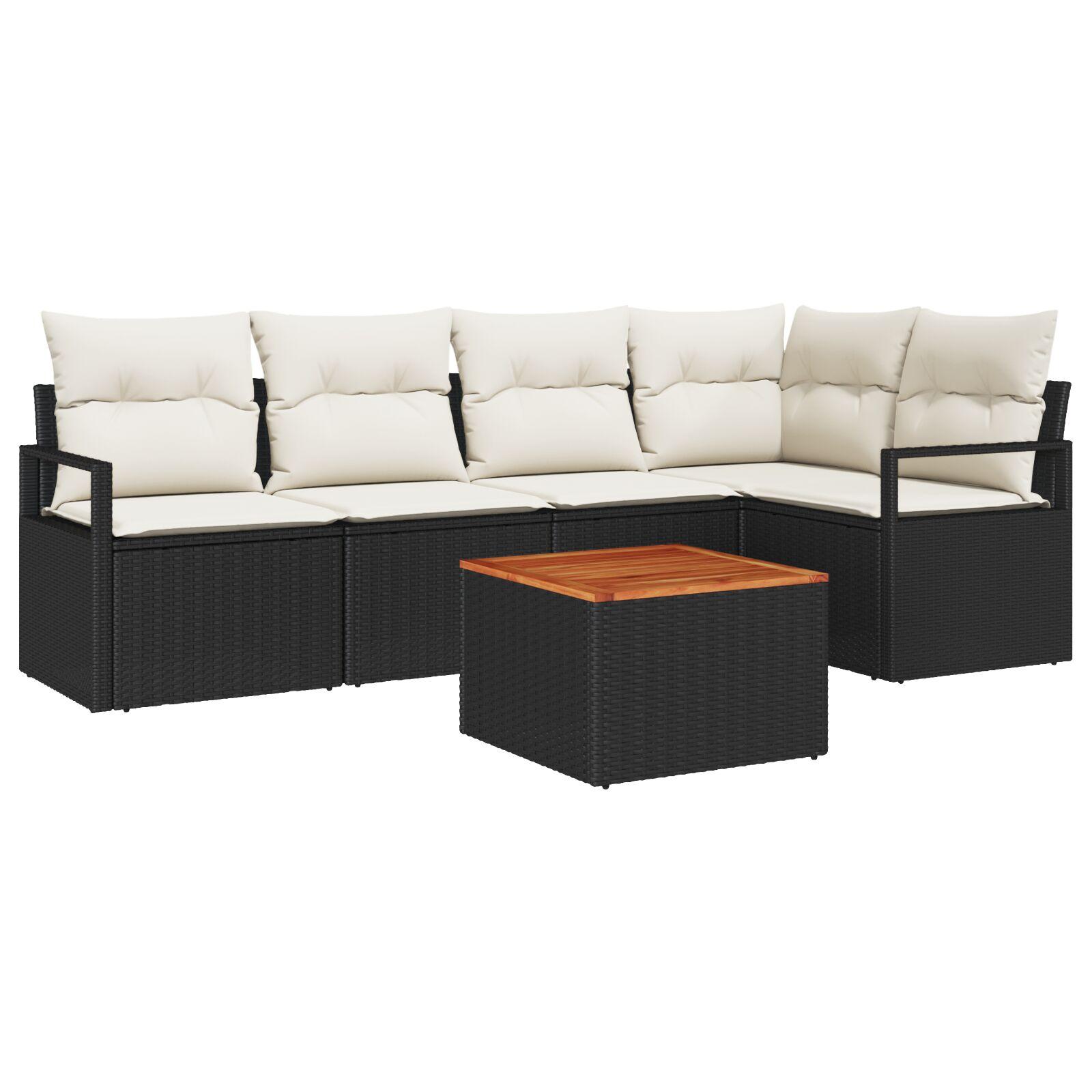 Modulært havesofa sæt 6 dele i sort polyrattan