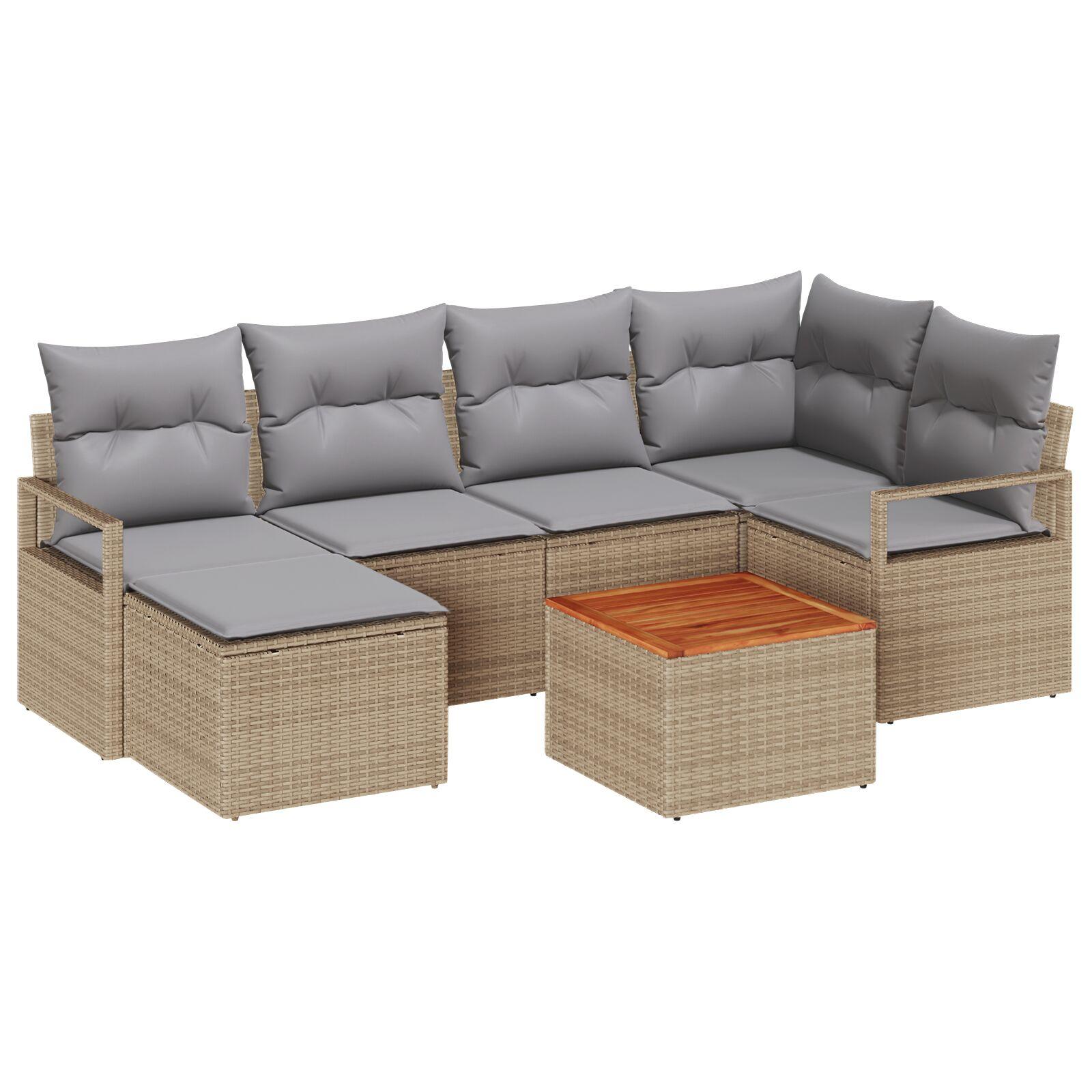 8 Delers Have Sofa Sæt Med Puder Beige Poly Rattan Akacie,  2-sæders Have Sofa Med Puder Beige Poly Rattan