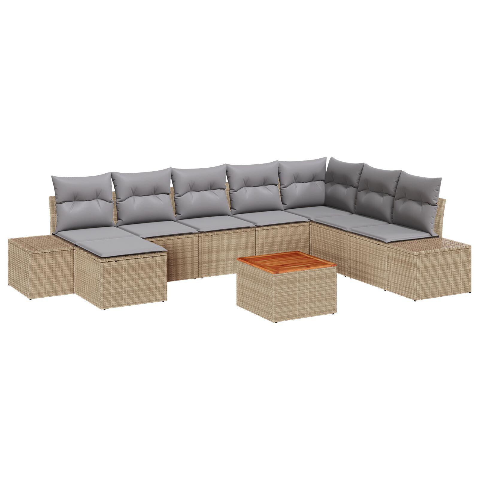 9 Stykker Have Sofa Sæt med Puder Beige Poly Rattan Akacie