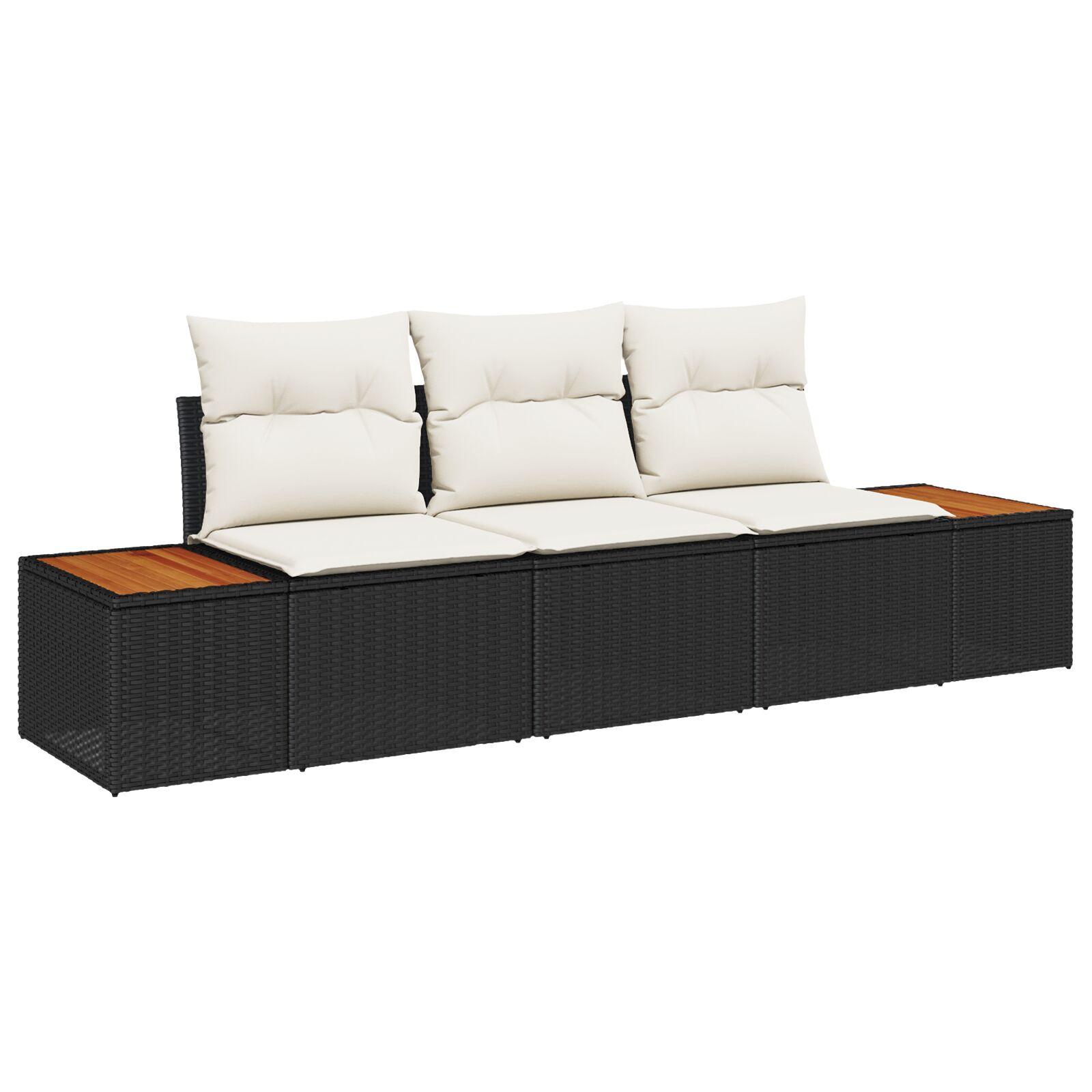 3 Stykke Have Sofa Sæt med Puder Sort Poly Rattan Acacia