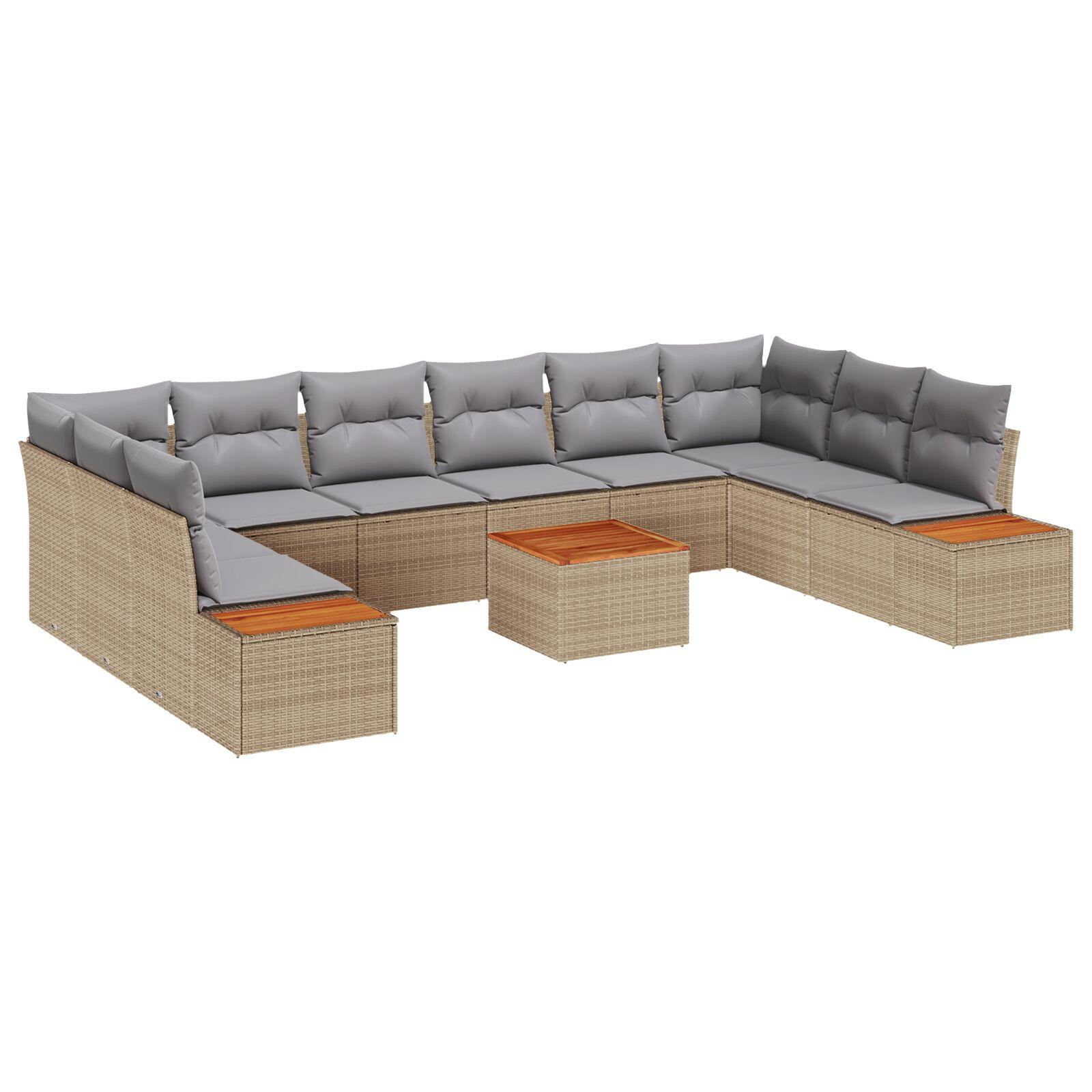11 Stk Have Sofa Sæt med Puder Beige Poly Rattan Akacia