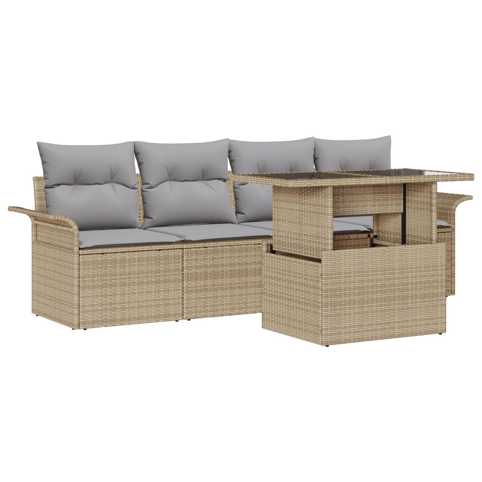 5 Delers Have Sofa Sæt med Puder Beige Poly Rattan