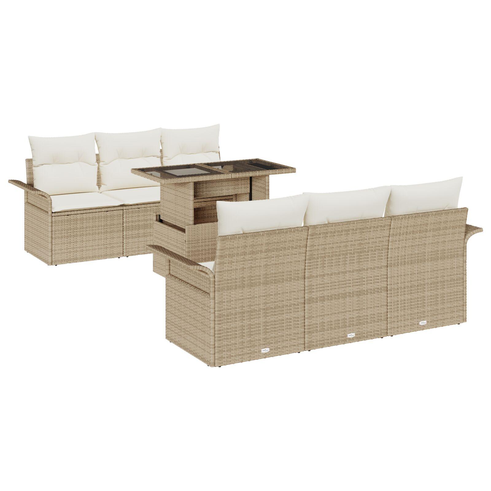 7 Deles Have Sofa Sæt med Puder Beige Poly Rattan