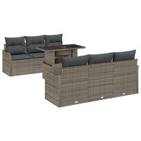7 Stk Havesofa sæt med puder Grå Polyrattan, 2-sæders havesofa med puder Grå Polyrattan