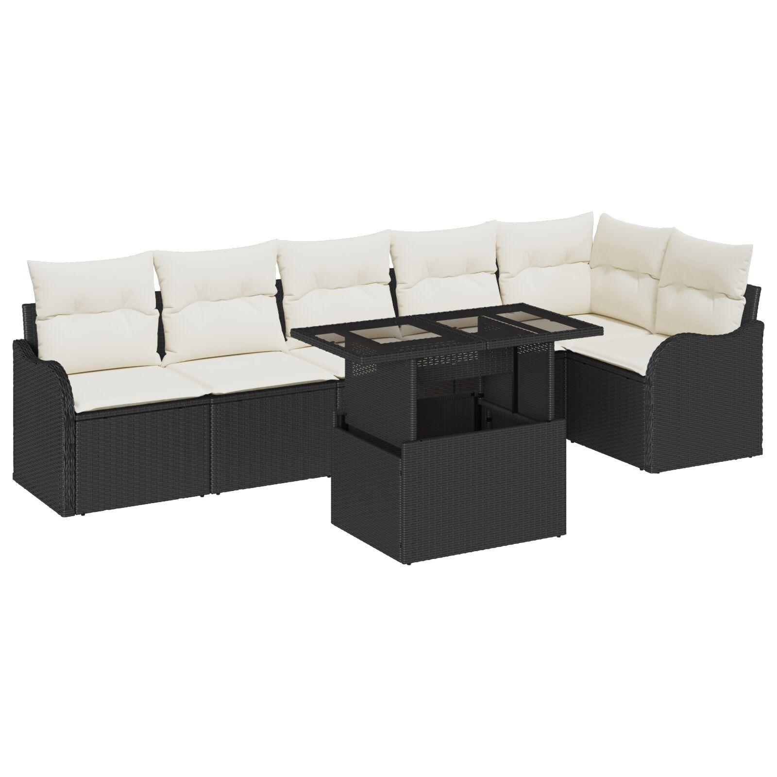 Havesofa Sæt med pude 7 stk Sort Poly rattan billede