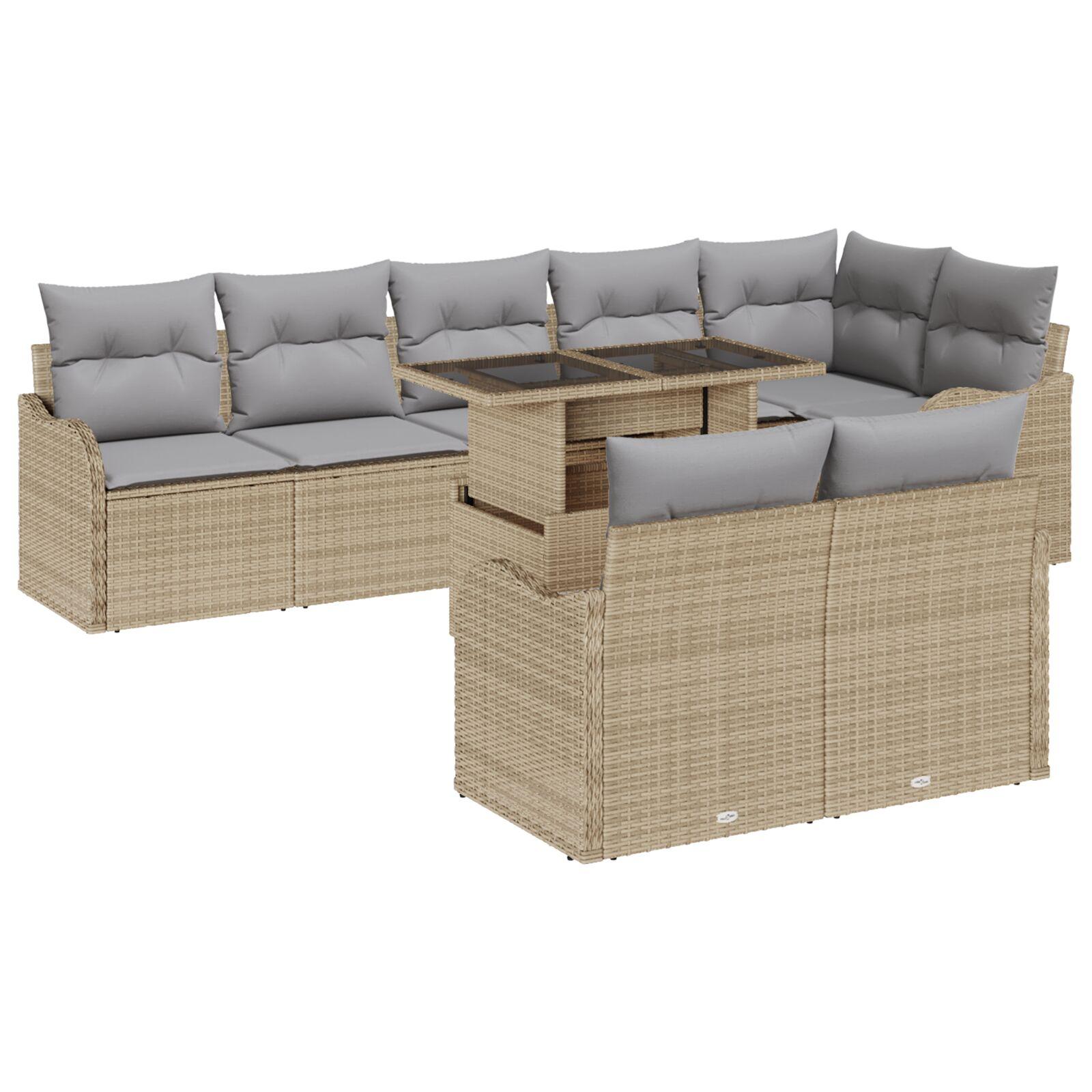 9 Stykke Have Sofa Sæt med Puder Beige Poly Rattan,  2-Personers Have Sofa med Puder Beige Poly Rattan