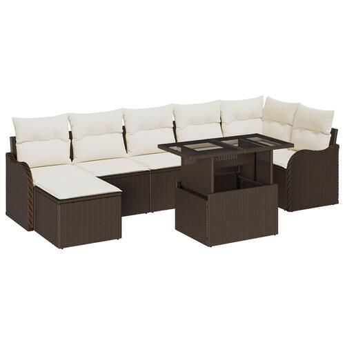 8 Stykker Have Sofa Sæt med Puder Brun Poly Rattan, 2-Personers Have Sofa med Puder Brun Poly Rattan