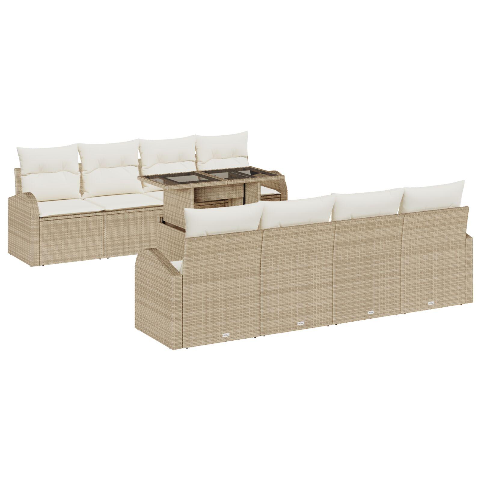 9 Stk Have Sofa Sæt med Puder Beige Poly Rattan