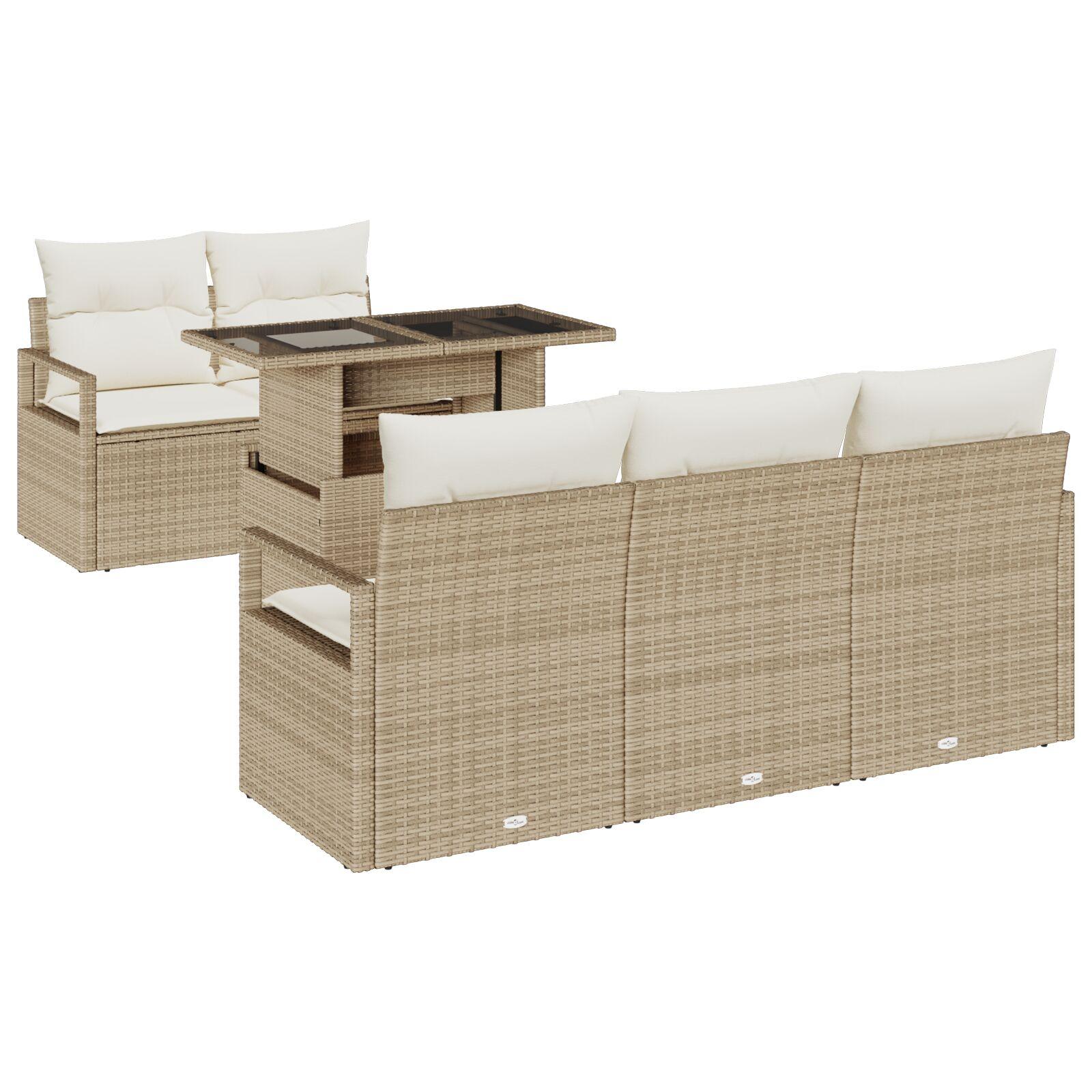 6 dele have sofasæt med puder Beige Polyrattan,  2-personers have sofa med puder Beige Polyrattan