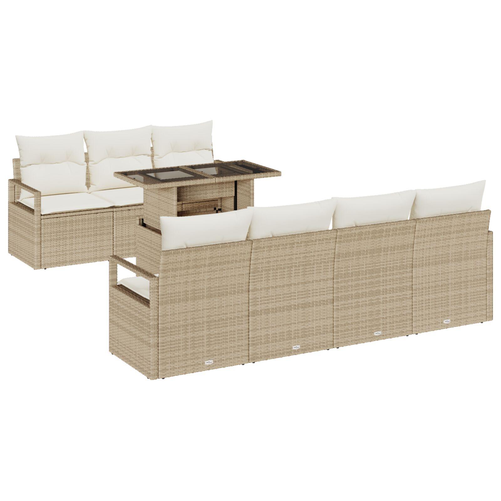 8-delt have sofa sæt med puder beige poly rattan,  2-sæders have sofa med puder beige poly rattan