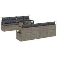9 Stykker Have Sofa Sæt Med Puder Grå Poly Rattan, 2-Personers Have Sofa Med Puder Grå Poly Rattan