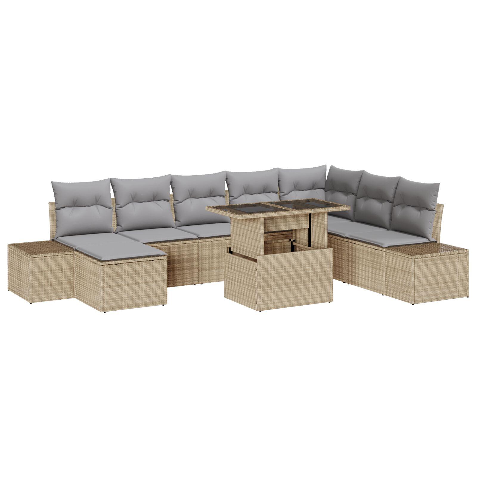 Havesofa Sæt med pude 9 stk beige og lysegrå billede