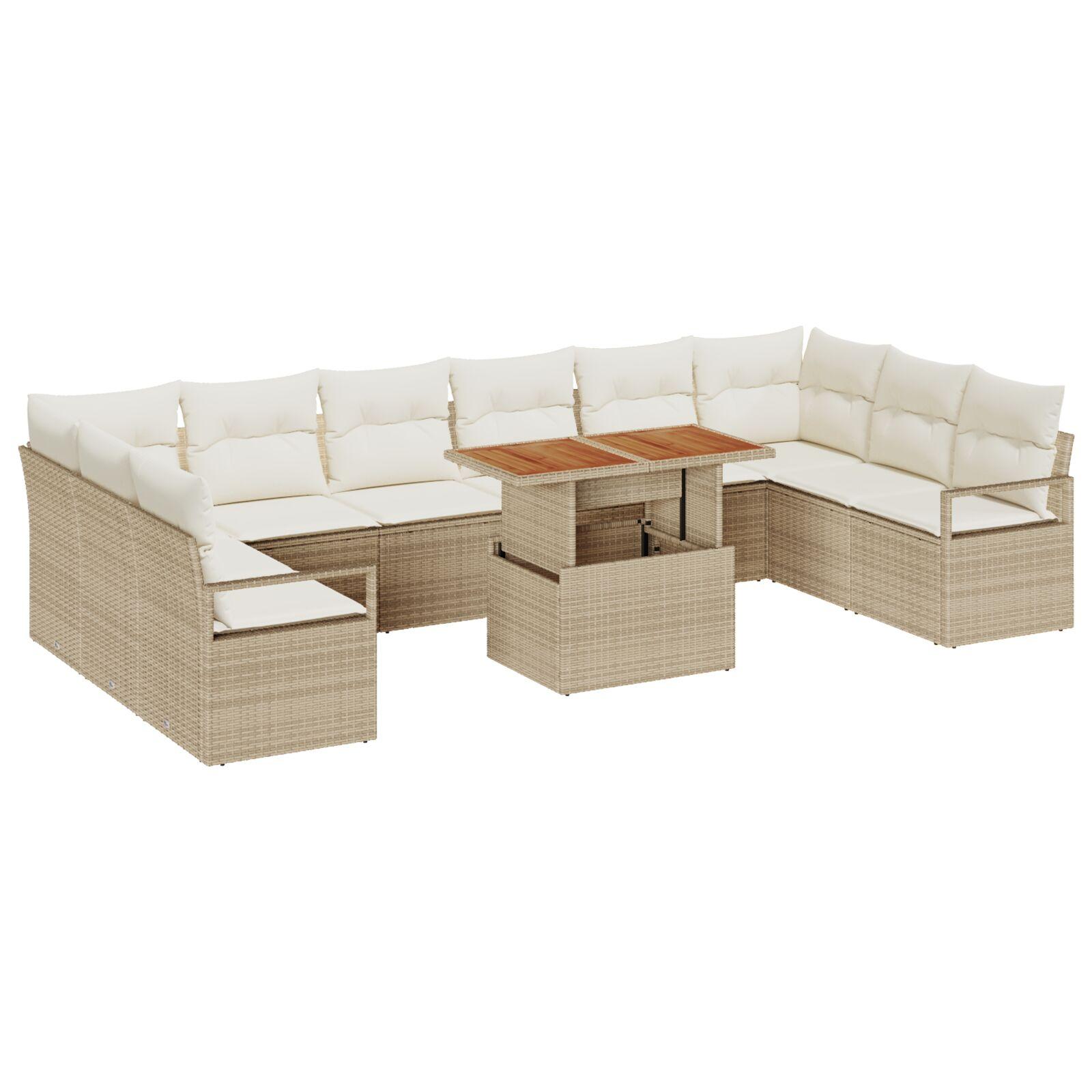 11 dele have sofa sæt med hynder beige poly rattan akacia,  2-personers have sofa med hynder beige poly rattan