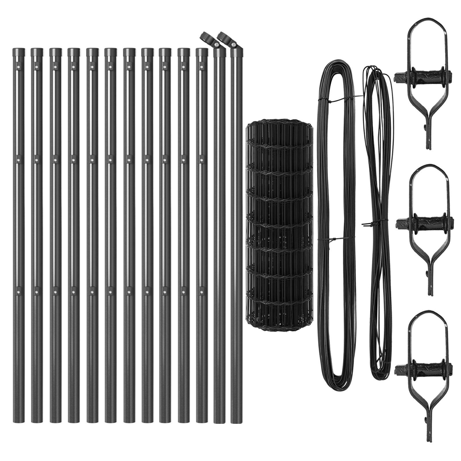 Euro Hegn med 13 Støtter 0,6x25 m Galvaniseret Stål Grå
