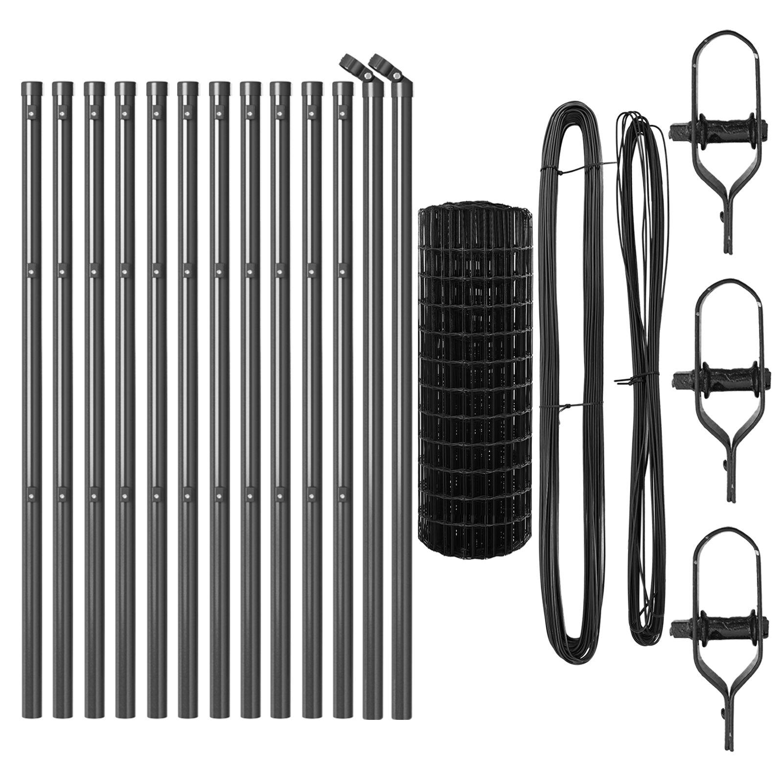 Euro Indhegning med 13 Poster 0.6x25 m Galvaniseret Stål Grå