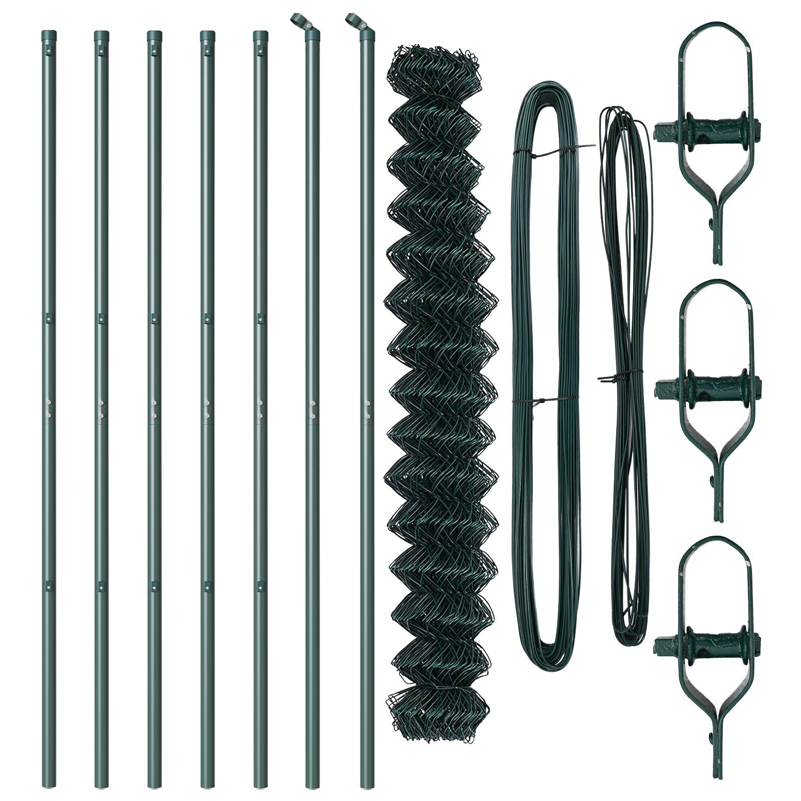 Kædehegn med 7 Pæle 1.6x10 m Galvaniseret Stål Grøn