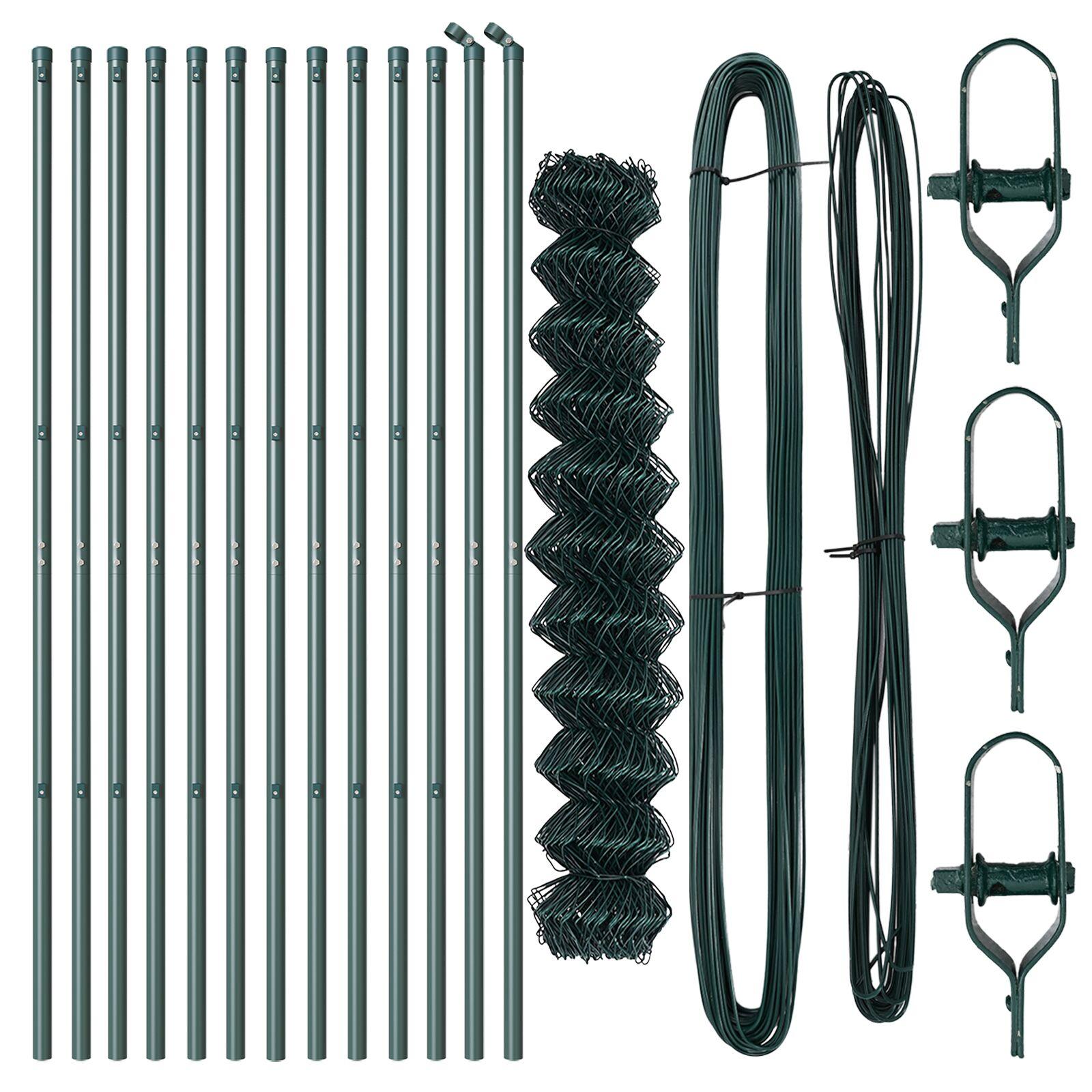 Kædehegn med 13 stolper 1.4x25 m galvaniseret stål grøn